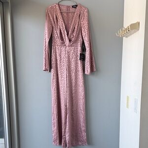 Lulu's Blush Leopard Print Long Sleeve Jumpsuit